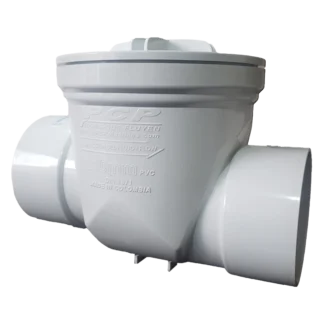 Valvula check 4 pulgadas PVC para desague PCP vista diagonal