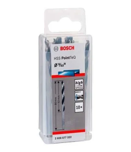 Broca Metal 5/32 (4mm), Point-Teq, L=52mm (80mm), Paq 10U; BOSCH