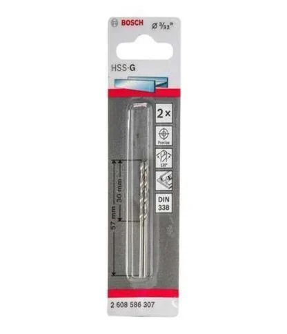 Broca Metal-Madera 3/32 (2.5mm), HSS-G, L=30mm (57mm), 2 Und; BOSCH