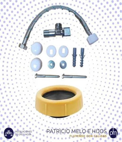 Kit Inst.Inodoro, Cont: Anillo Cera, Anclajes, Llave Ang, Mang.Abasto; PROGOM