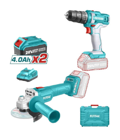 KIT TALADRO INALAMBRICO 3/8 + AMOLADORA 4-1/2 + 2 BATERIAS 4AMP + CARGADOR 4AMP -TOTAL-