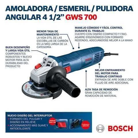 Amoladora Bosch GWS 700 4-1/2" 710W + Kit 5 Discos 🔧