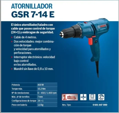 Atornillador GSR 7-14 E BOSCH 3/8