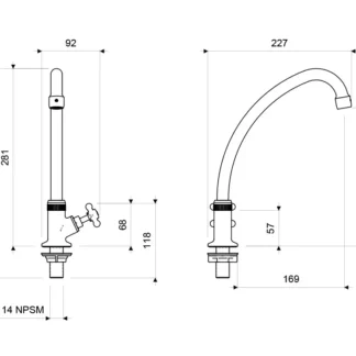 Llave Cocina Base Met., 5035-604H, Cruz, P/Cisne, Cr.; ITALIAN