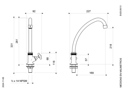 Llave Cocina Base Met., 5035-604H, Cruz, P/Cisne, Cr.; ITALIAN