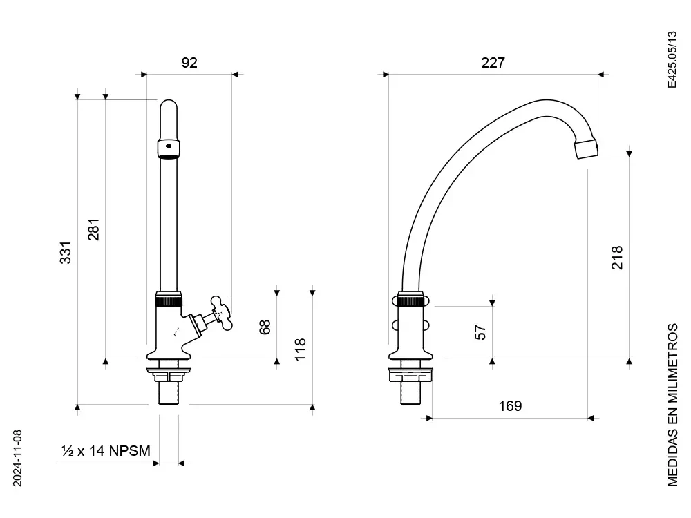 Llave Cocina Base Met., 5035-604H, Cruz, P/Cisne, Cr.; ITALIAN
