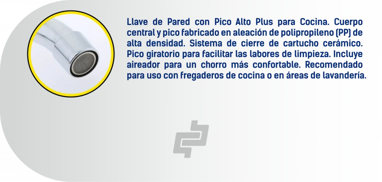 Llave Cocina Pared Pl., BP00436, Pomo Cr., P/Cisne, Cr.; BP