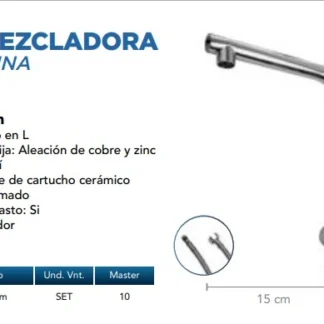 Mezcladora Cocina Monomando, C66106, P/Alto 90, Cr.; AQUARAME