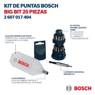 Set Bosch Big Bit 25 Piezas con 24 Puntas de Atornillar y Soporte Magn�tico