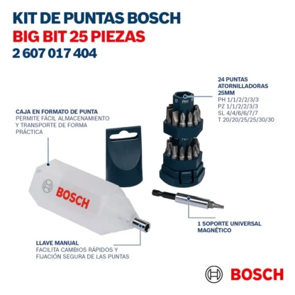 Set Bosch Big Bit 25 Piezas con 24 Puntas de Atornillar y Soporte Magn�tico