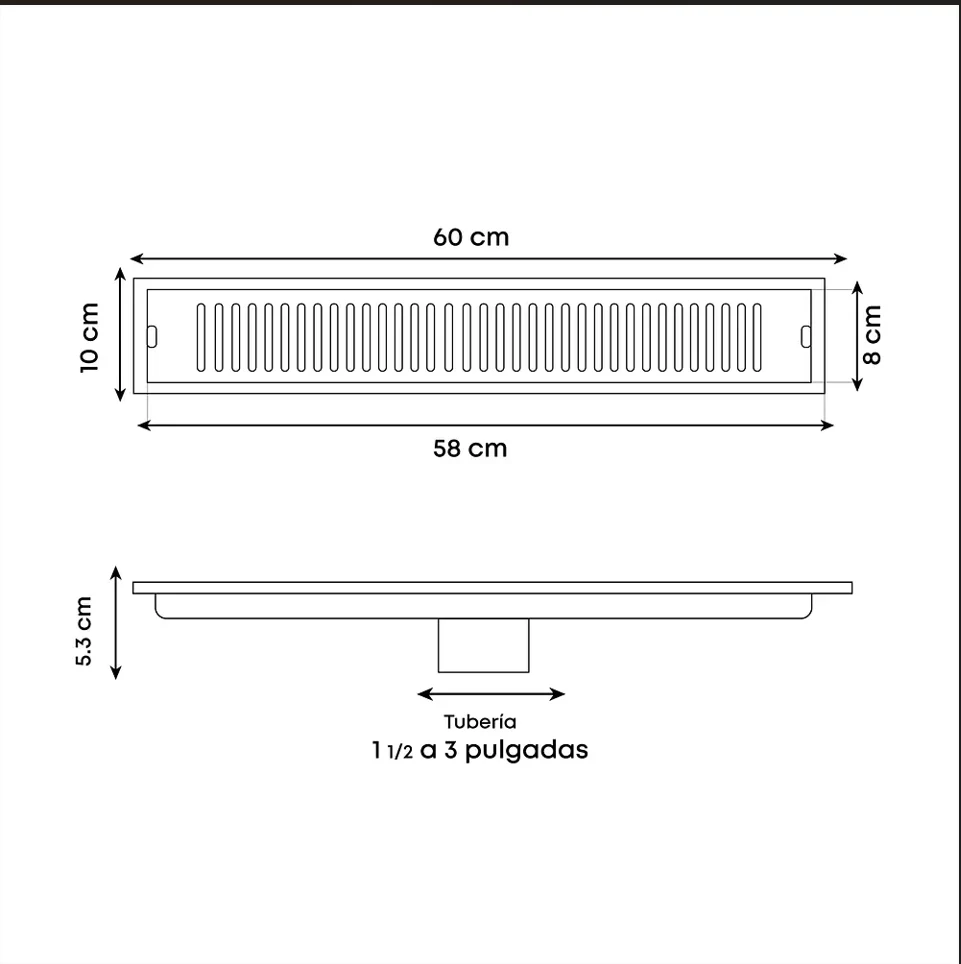 Rejilla Met. Rect. 600 X 100 X 80 (mm) (L/A/h), Acero Inox. Negro - Imagen 3