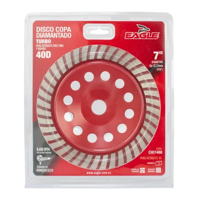 Disco Copa Desbaste Concreto 7, Turbo hum/seco, 40 D, Fino, 180 X 7/8