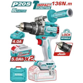 Taladro Inalam. Percutor 1/2, 20V, Maletin, 2Bat.5Ah, Cargador, UTIDLI201368