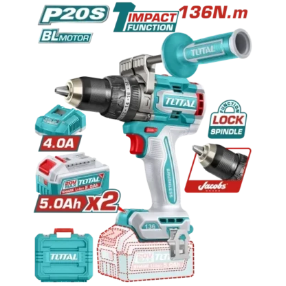 Taladro Inalam. Percutor 1/2, 20V, Maletin, 2Bat.5Ah, Cargador, UTIDLI201368