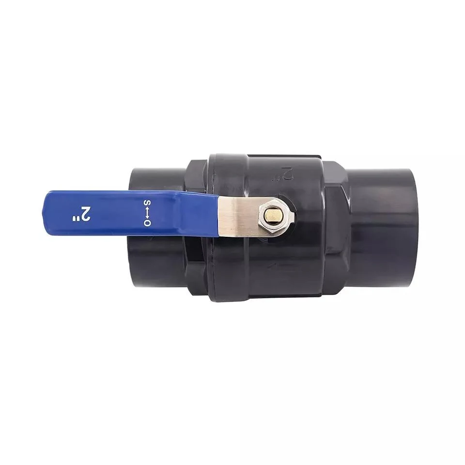 Valvula Esferica 1-1/2, PVC, Roscada H-H, Compacta Ref., Gris C/Azul Metalico - Imagen 2