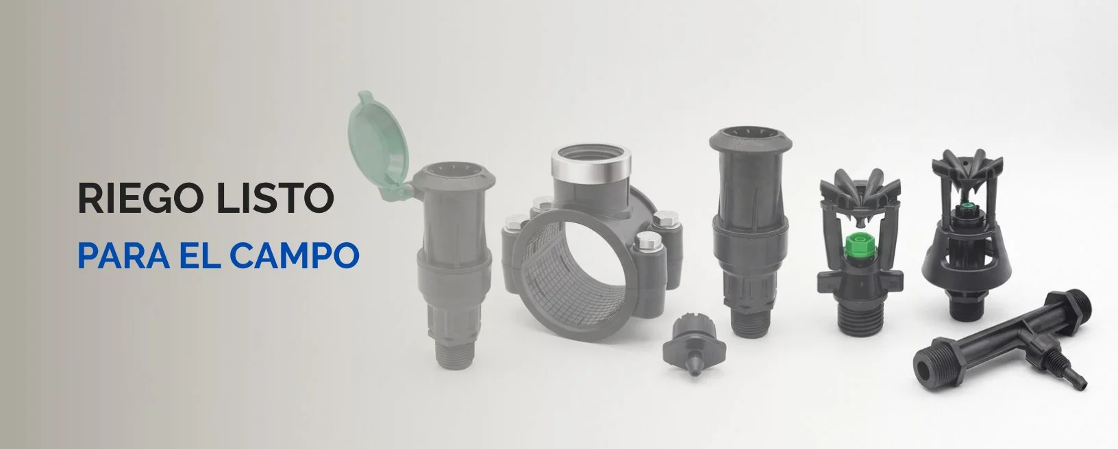 Accesorios de riego: hidrante, collarín, gotero, aspersores e inyector venturi