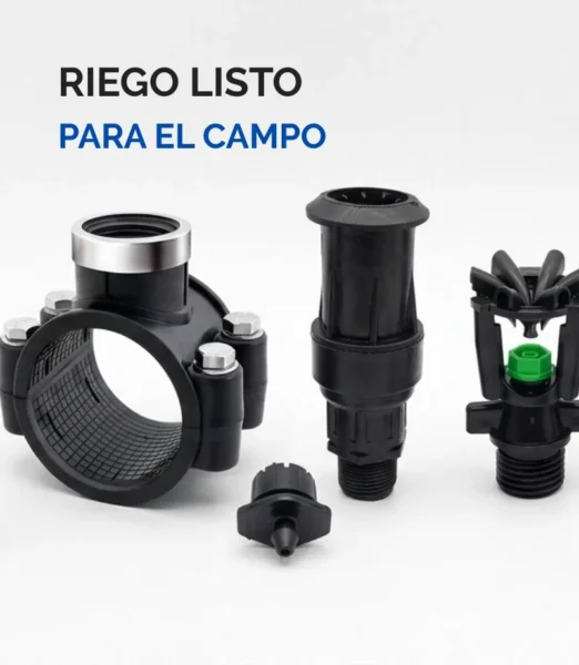 Accesorios de riego: collarín, hidrante, gotero y aspersor