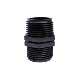 Neplo corrido de PVC negro IRRITEC con rosca macho NPT en ambos extremos
