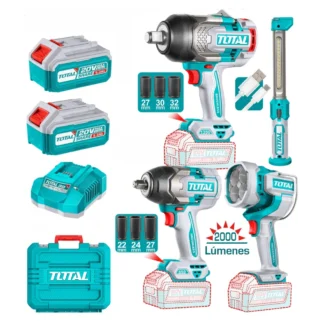 Combo Llave Impacto 1350Nm y 850Nm, Linternas Inalam., 2 Bat.5Ah, Carg.Rap., UTOSLI250782