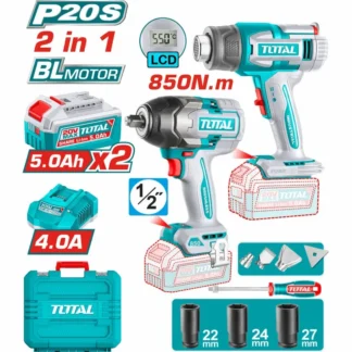 Combo Llave Impacto 500Nm y Pistola Calor Inalam., 2 Bat.4Ah, Carg.Rap., Accs, UTOSLI250983